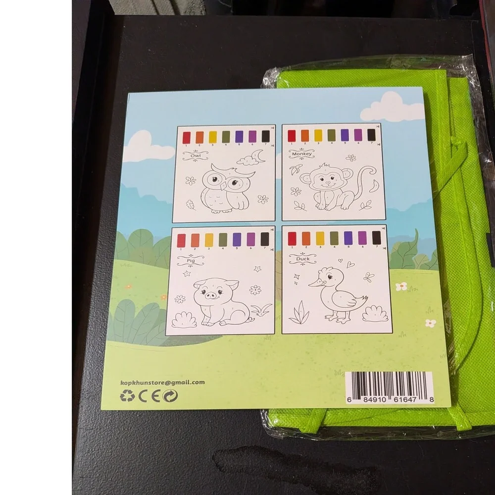 Kopkhun Paint With Water Coloring Book Jungle Animals with Green Apron Set NEW